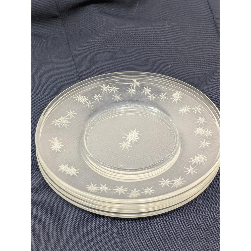 Vintage Lot Of 4 Etched Clear Star 6" Plates MCM Retro - Picture 4 of 6